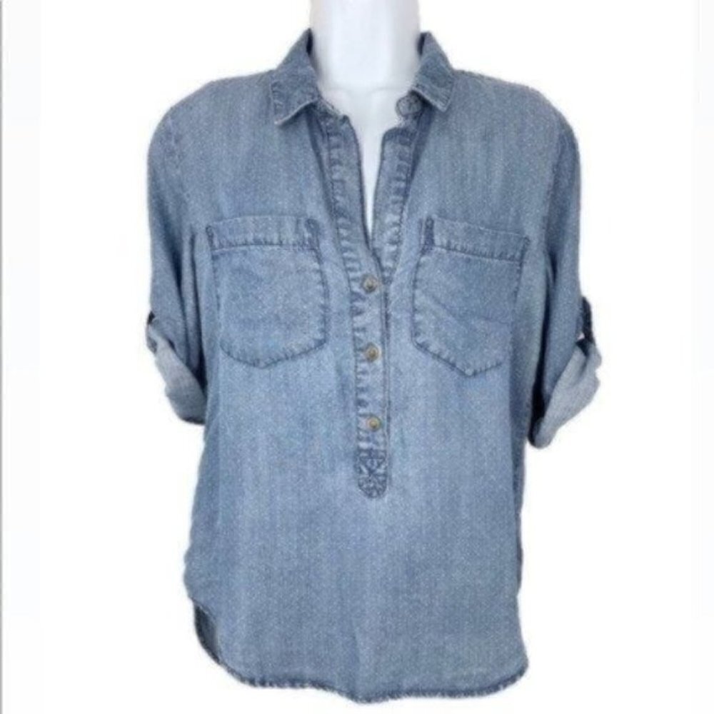 Cloth and Stone Polka Dot Chambray Top